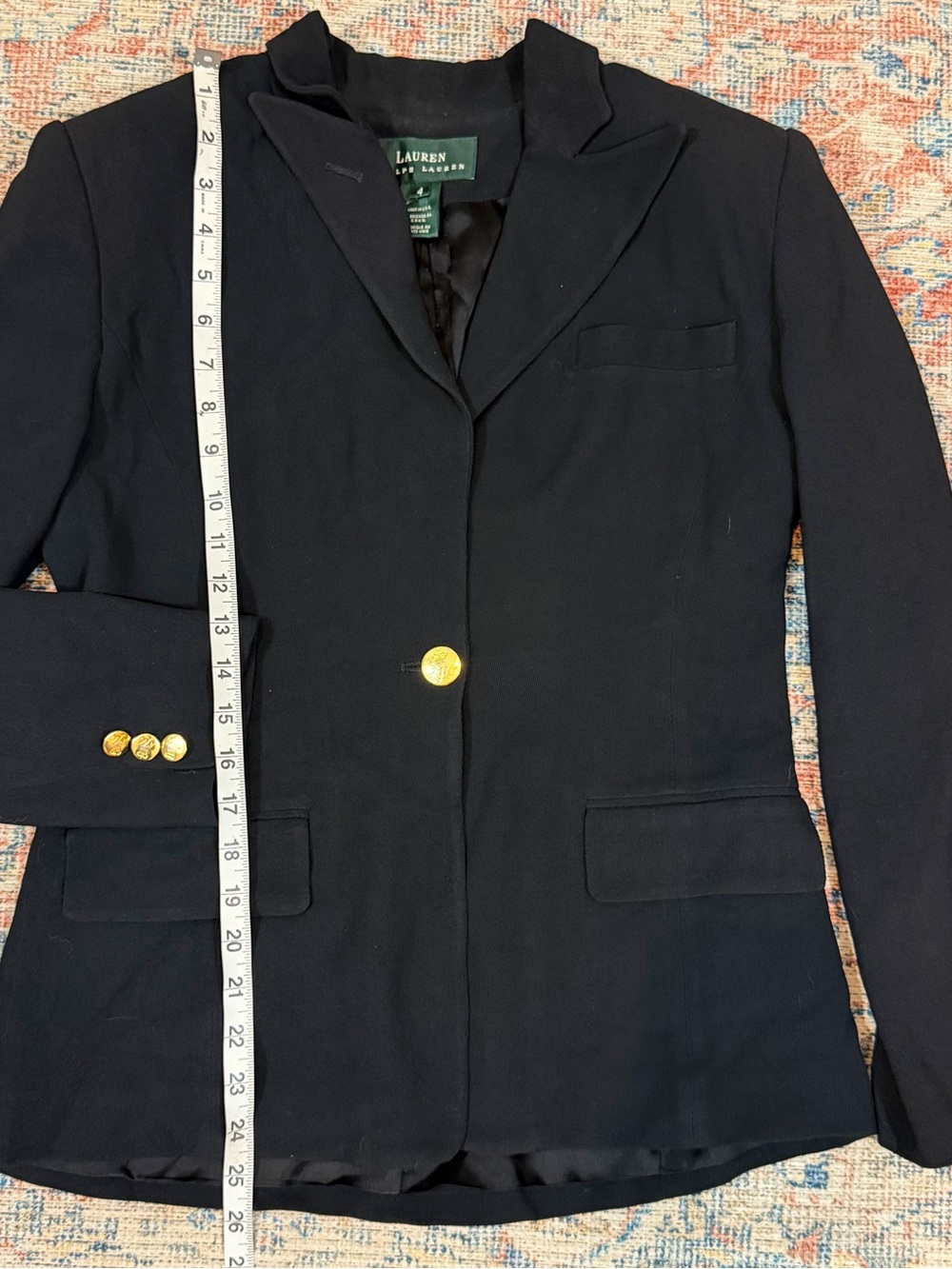 Vintage Lauren Ralph Lauren Black Blazer Gold Crest Buttons Size 4 Fall Money - Picture 9 of 13